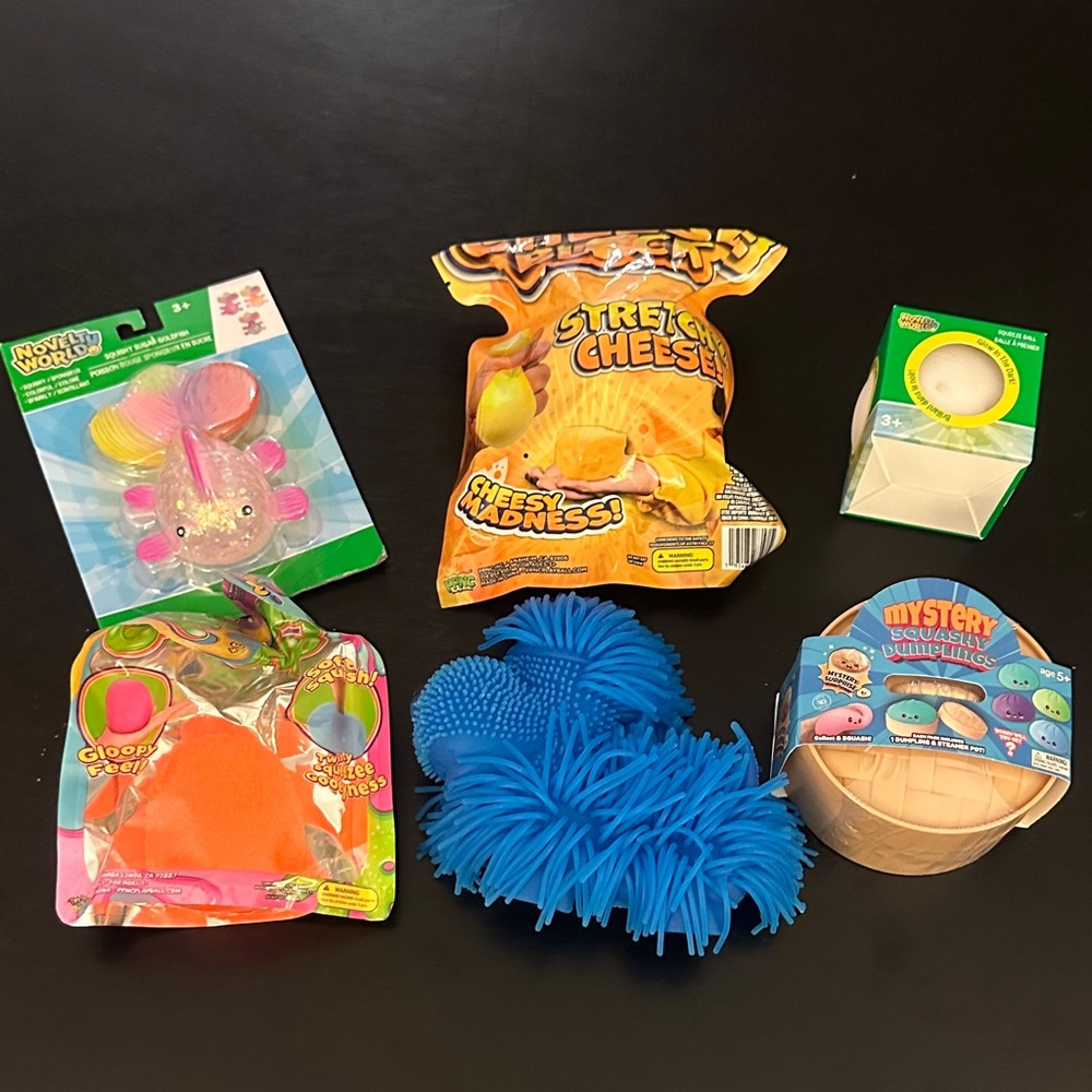 Squishy Fidget Bundle bun Gold fish Cheese Glow in Dark Ball Gum Drop